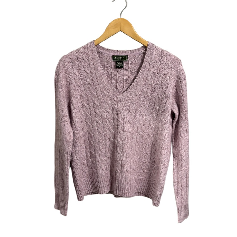 Vintage Eddie Bauer Cotton Angora V Neck Cable Knit Sweater